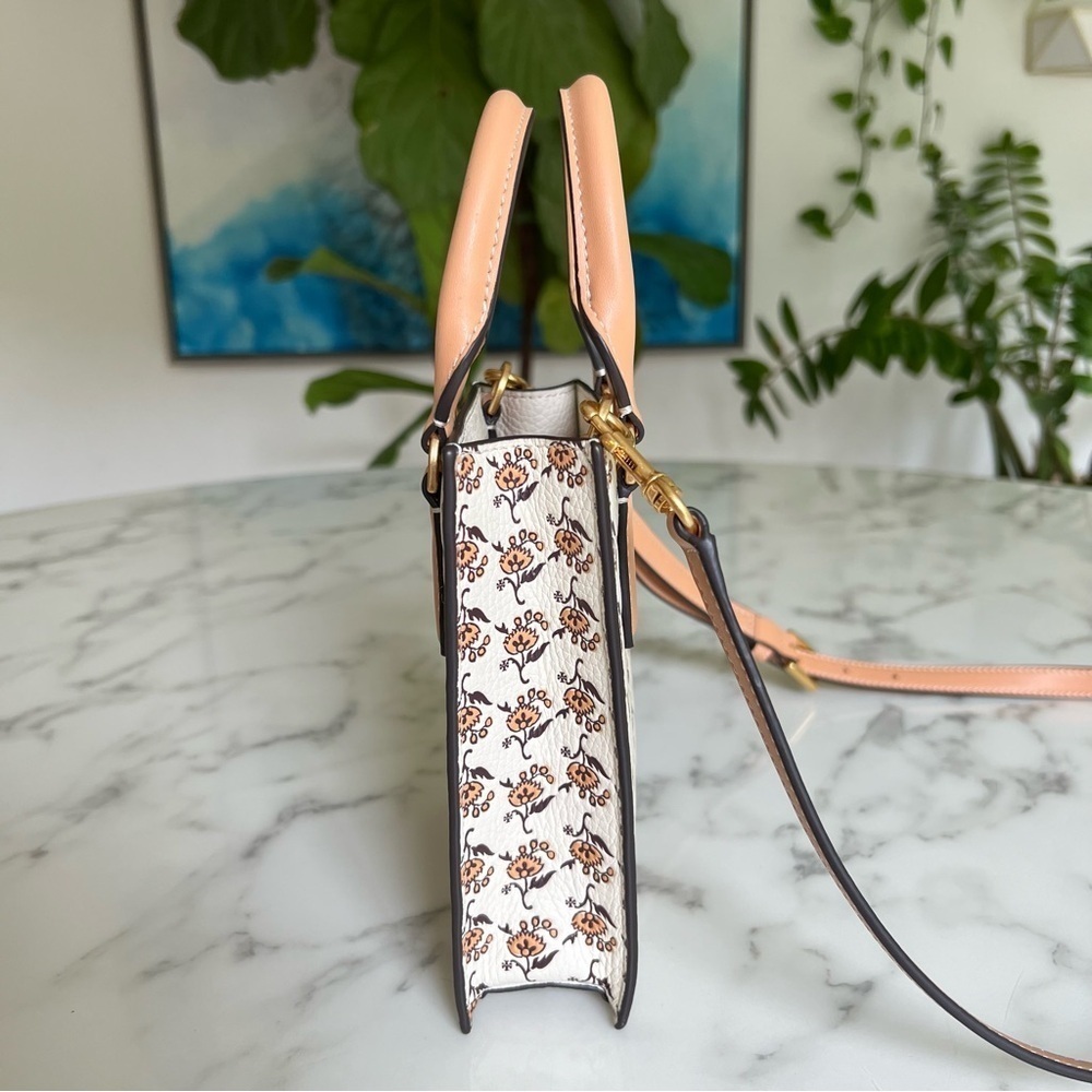 Tory Burch Blake Printed Mini Shopper French Cream Curly Ditsy Logo Floral - Picture 5 of 12